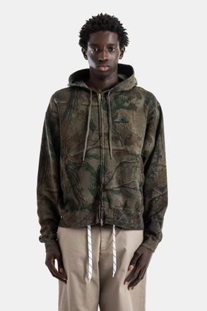 Balenciaga Mens Zipped Hoodie Cotton Dry Fleece Forest Camo Print Diamond B Hoodies