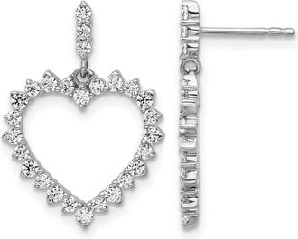 Diamond2Deal 14k White Gold 1 Ct Lab Grown Diamond Heart Drop Dangle Earrings