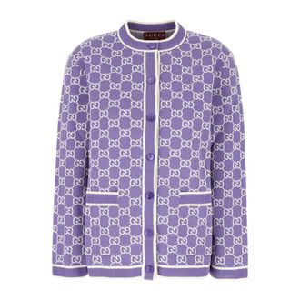 Gucci GG Fine Cotton Jacquard Cardigan - female - Gucci - Cardigans - Purple - S - Knitwear