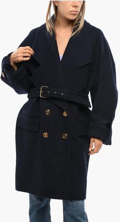 Balmain Wool Blend Double-breasted Coat with Belt size 38