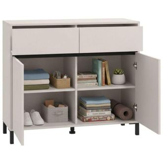 Dmora Credenza Giarree, Madia 2 Cassetti, 2 Ripiani, Apertura Battente, Scorrevole, 106x40x90h cm Bianco Crema
