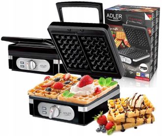 OEM Gofrera Adler 2000w, 2 Gofres Xxl, Alta Potencia, Color Negro