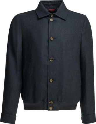 Brunello Cucinelli Bomber Jacket con Bottoni e Texture - - Jackets - Uomo - Blu - L