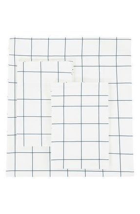Melange Home Grid Percale Cotton Sheet Set in Navy at Nordstrom Rack, Size California King