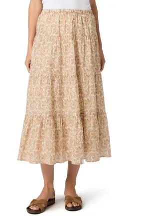 Paige Calabria Print Tiered Maxi Skirt in Bone Multi at Nordstrom, Size X-Small