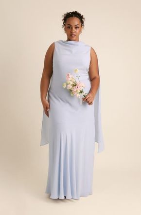 Six Stories High Cowl Drape Chiffon Bridesmaid Dress in Pale Blue at Nordstrom, Size 14