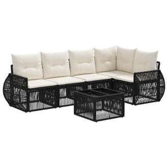 vidaXL Conjunto De Sof&aacute;s De Jard&iacute;n 6 Pcs Negro Y Blanco Crema Vidaxl