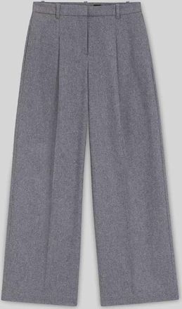 HUGO BOSS Wide Leg Bundfaltenhose aus Woll-Mix in Hellgrau Melange, Größe 38