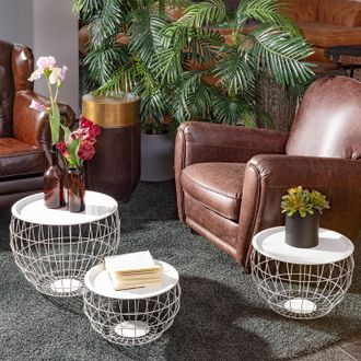 Fredriks home24 Fredriks Beistelltisch Furada 3er-Set Aluminium Weiß Modern 49x39x39 cm (BxHxT)