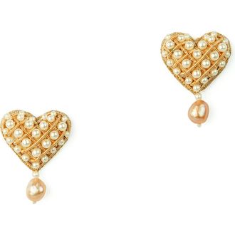 Deepa Gurnani Kalia Freshwater Pearl Heart Stud Earrings in Gold at Nordstrom