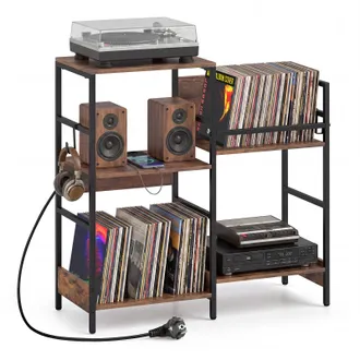 Costway Costway Mobile Per Giradischi, Supporto Per Vinile Con Stazione Di Ricarica, Mobile Porta Giradischi Con 3 Ripiani, Scomparto, Ripiano Porta Vinili E 
