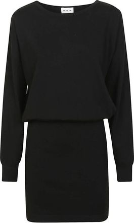 P.A.R.O.S.H. Zwarte Gebreide Jurk met Ribdetails - Dames - Korte kleedjes - Zwart - S - Wol - Kleedjes