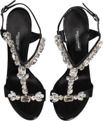 Dolce & Gabbana Womens Black Keira Crystals Heels Sandals Shoes Viscose Silk Calf