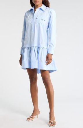 A.L.C. Brooke Long Sleeve Ruffle Cotton Shirtdress in Sky Blue at Nordstrom Rack, Size Small