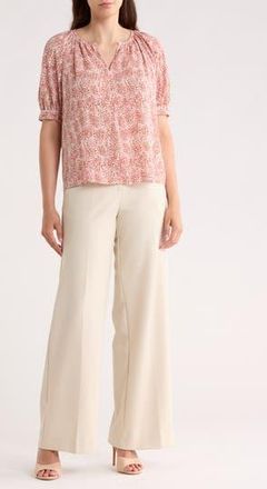 Nordstrom Rack Gathered Neck Puff Sleeve Top in Ivory- Rust Dashing Dot at Nordstrom Rack, Size X-Large
