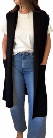 Pinch Design Angela Knit Duster Vest Longline Cardigan In Black