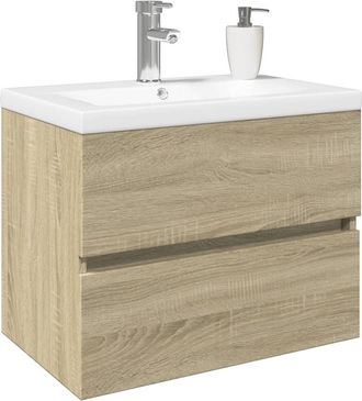 Berkfield Home Durable 2 Piece Bathroom Furniture Set Ceramic & Engineered Wood in Brown