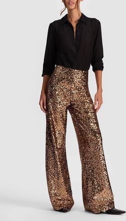 Alice & Olivia Athena Sequin Pant In Gold/black
