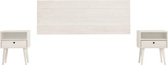 HOGAR 24 Cabecero acabado madera y 2 mesitas con cajón y hueco blanco