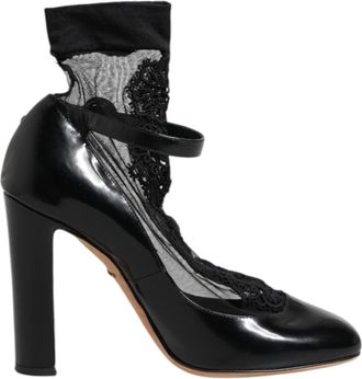 Dolce & Gabbana Black Leather Lace Socks Heels Pumps Womens Shoes (Pre-Owned)