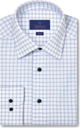 David Donahue Trim Fit Royal Oxford Check Dress Shirt in White/Blue at Nordstrom Rack, Size 17.5 - 34/35