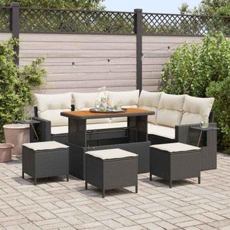 vidaXL Conjunto De Sof&aacute; De Jard&iacute;n 9 Pcs Negro Y Crema 110 X 55 X 71 Cm Vidaxl