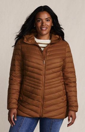 Lands End Plus Size Wanderweight Packable Down Long Jacket in Rich Ginger Brown at Nordstrom, Size 1X