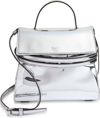 Moschino Tie Me Metallic Leather Handheld Bag in Silver at Nordstrom
