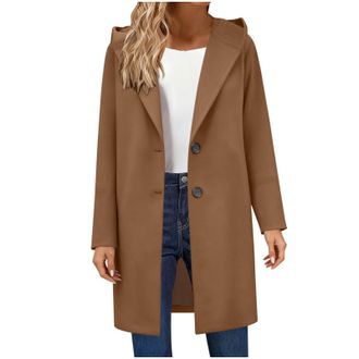 Generic Winter Coats for Women Plus Size Jackets for Womens with Hood Wool Blend Trench Coat Elegant Single Breasted Stand Collar Long Sleeve Tops Outerwear C