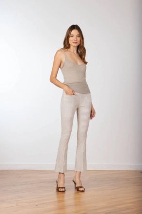 Avenue Montaigne Stitch Flared Leg Pants In Check Beige