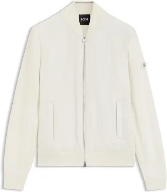 BOSS Cotton-knit hybrid jacket with bomber collar