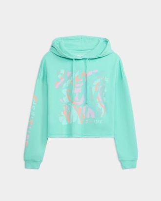 Salt Life Salty Mind Long Sleeve Ocean Wash Fleece Cropped Hoodie in Pool Blue at Nordstrom, Size Medium