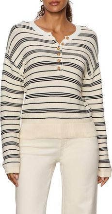 Sanctuary Stripe Cotton Henley Sweater in Collagen White/Black Stripe at Nordstrom, Size X-Large