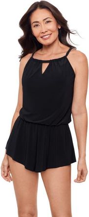 Aqua Green Keyhole Blouson Slimming Swimsuit Romper with Pockets in Black at Nordstrom, Size X-Large