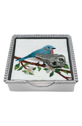 Mariposa Bird Beaded Napkin Box Set in Silver at Nordstrom