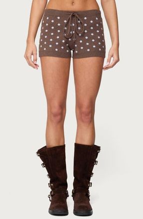 Edikted Kenny Polka Dot Knit Drawstring Shorts in Brown at Nordstrom, Size X-Small