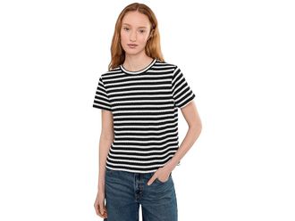 Sanctuary Perfect Textured T-Shirts Womens Clothing Black/Chalk Stripe : LG (US 10-12), Cotton/Polyester/Rayon