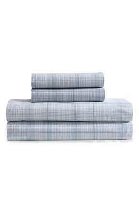 Calvin Klein Multi Grid 200 Thread Count Cotton Percale Sheet Set in Light/medium Blue at Nordstrom, Size Full/queen