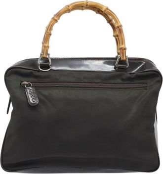 Gucci Vintage Bamboo Handle Bag Nylon Brown Nylon Handbag (Pre-Owned)