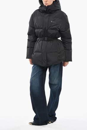 Dsquared2 Long Quilted Nylon Puffer With Logo Belt Dsquared2