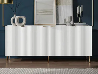Vente-Unique Credenza con 4 ante in MDF e Acciaio Bianco e Dorato - YESINIA