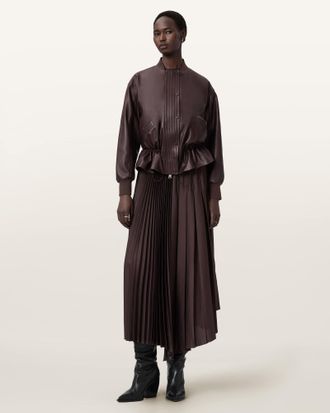 AllSaints Sofi Drawstring Leather Bomber Jacket