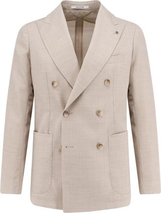Tagliatore Double-breasted Herringbone Blazer - Heren - Blazers - Beige - S - Wol - Jassen