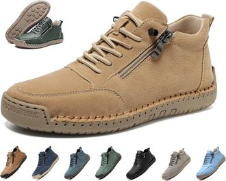 Generic Womens Handmade Leather Orthopedic Comfy Shoes Fashion Lightweight Non Slip Side Zipper Walking Shoes Outdoor Casual Ankle Boots (Khaki,10.5)