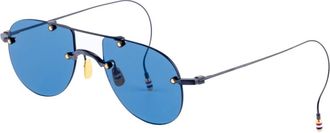 Thom Browne Titanium Rimless Aviator Zonnebril - unisex - Accessoires - Blauw - Maat: 52 MM Leer