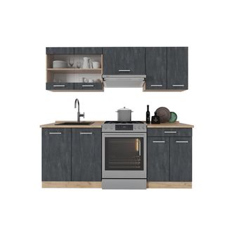 Vicco Mueble De Cocina R-line, Hormig&oacute;n Negro/roble Dorado, 200 Cm Sin Encimera