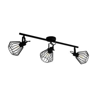 Loops Flush Ceiling Light 3 Spots Track Black Shade Open Wire Frame Bulb E27 3x40W