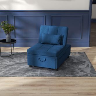HOMCOM Folding Sofa Bed Pull Out Convertible Chair Bed w/ Adjustable Backrest, Pillow in Blue