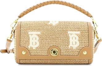 Burberry Note Top Handle Bag Embroidered Raffia with Leather satchel - Bruin