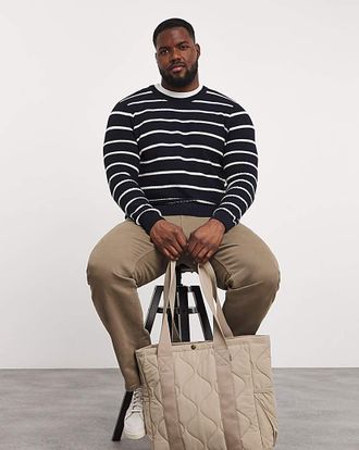 Jacamo Textured Navy Stripe Knitted Jumper